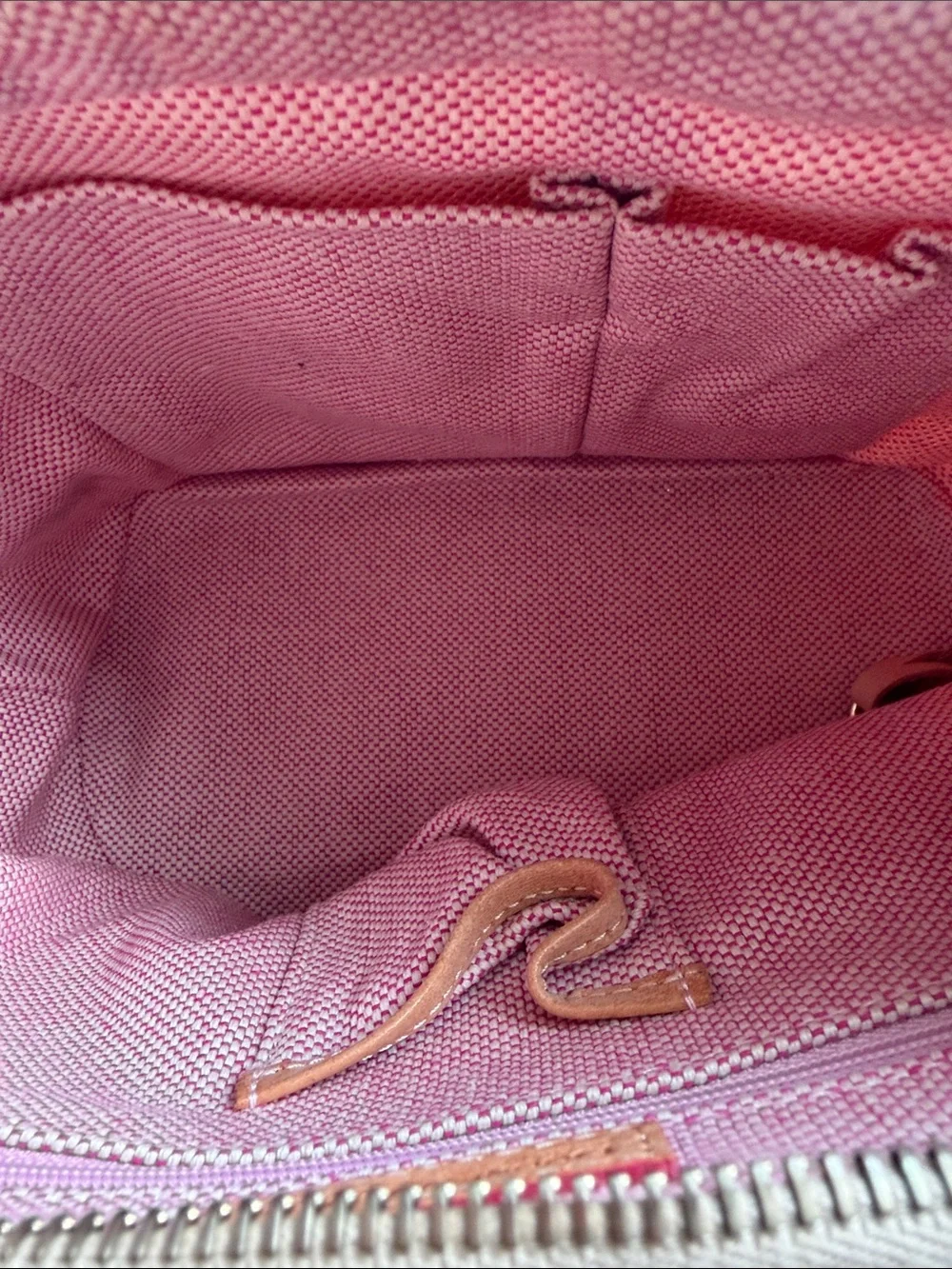 Dooney & Bourke vintage YTK Beige Canvas Hobo with Red Trim and Tan Tassel